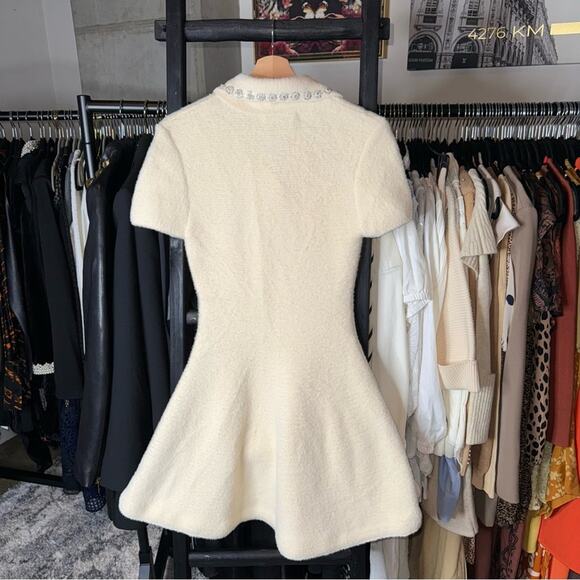 Sierra Darien Elegant Ivory Soft Knit Mini Dress with Crystal Embellished Collar - Picture 14 of 16